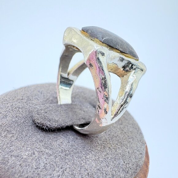 Sterling Silver 925 Pietersite Bezel Set Split Shoulder Tapered Band Ring Size 8 - Picture 3 of 11